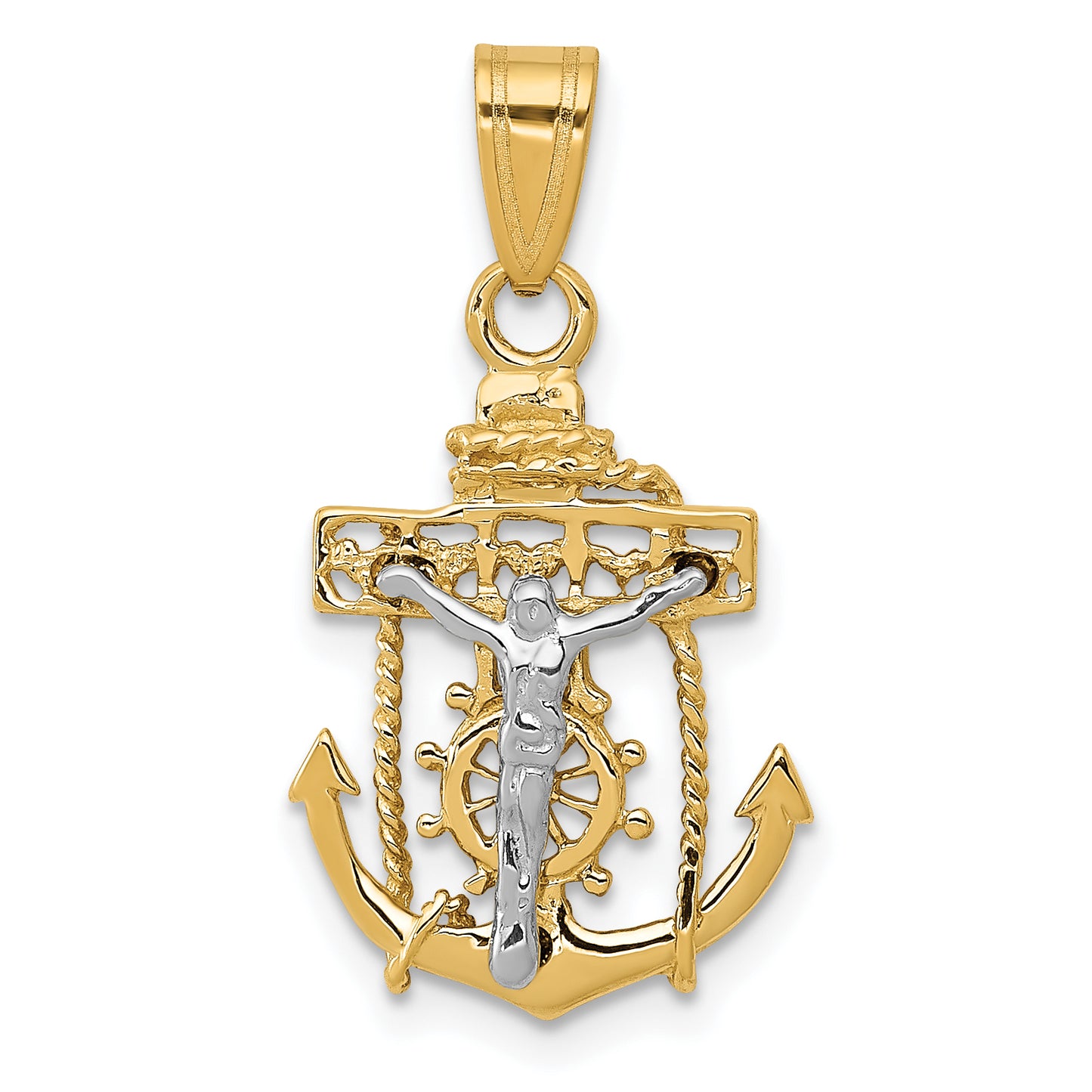 14K two-tone gold mariner link cross pendant 25 mm - C810