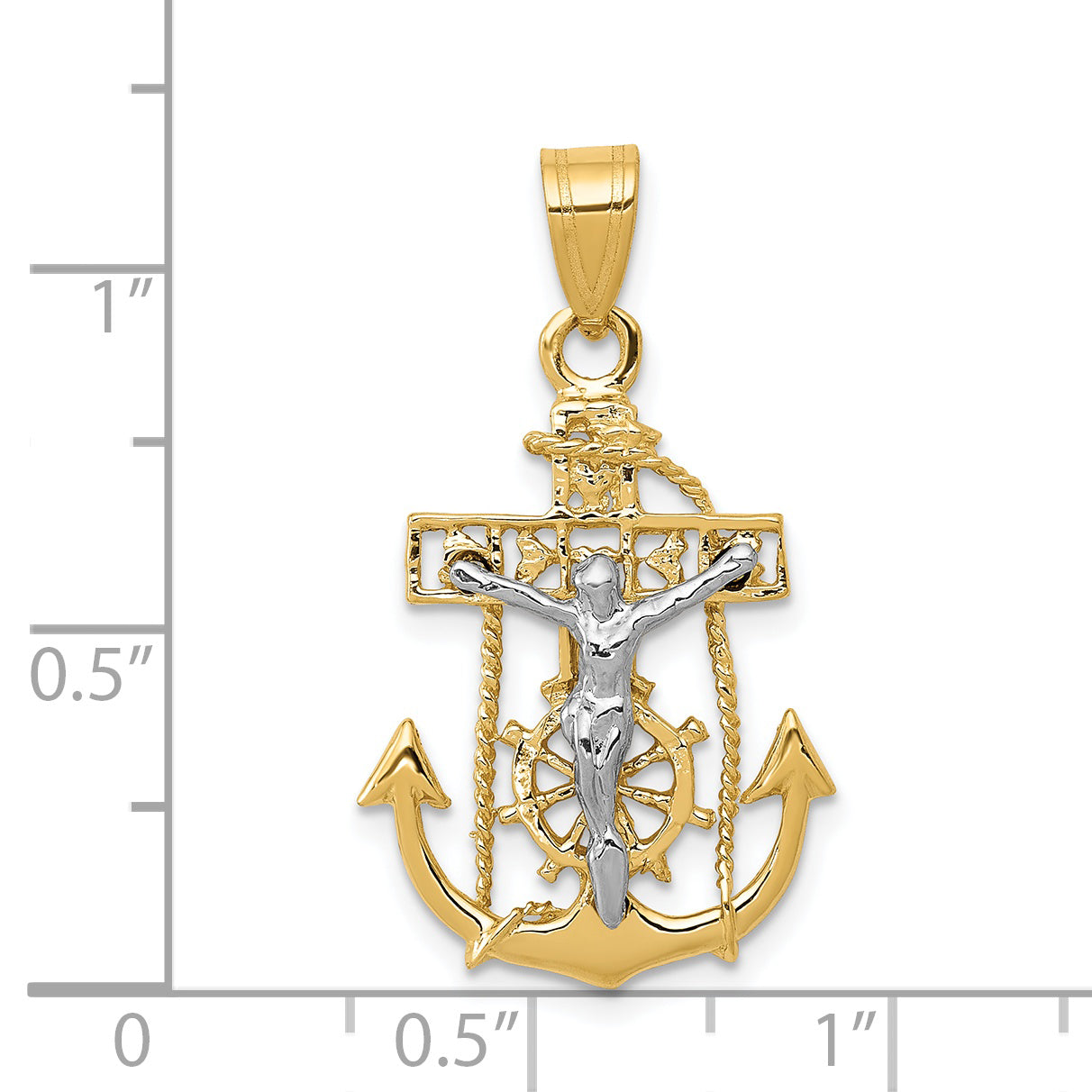 14K two-tone mariner cross pendant 29 mm dimensions - C811