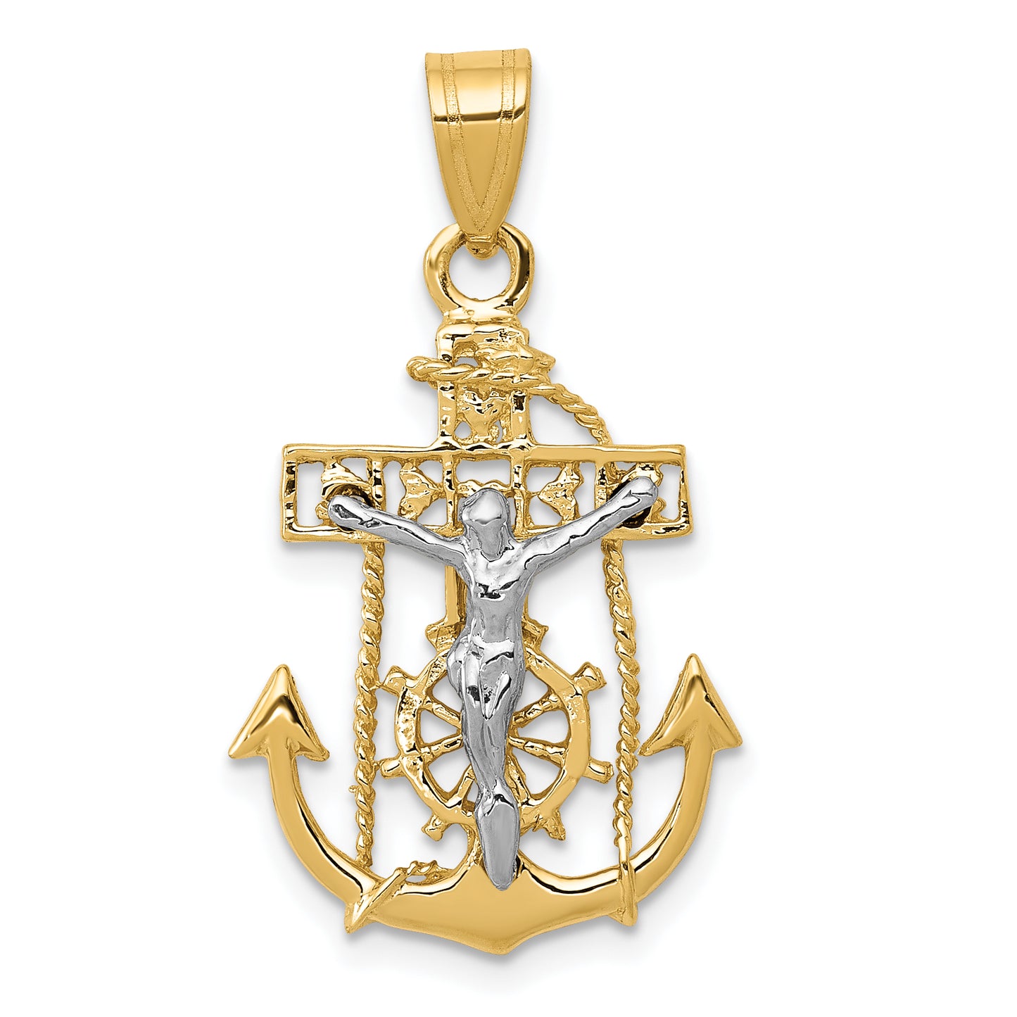 14K two-tone gold mariner link cross pendant 29 mm - C811