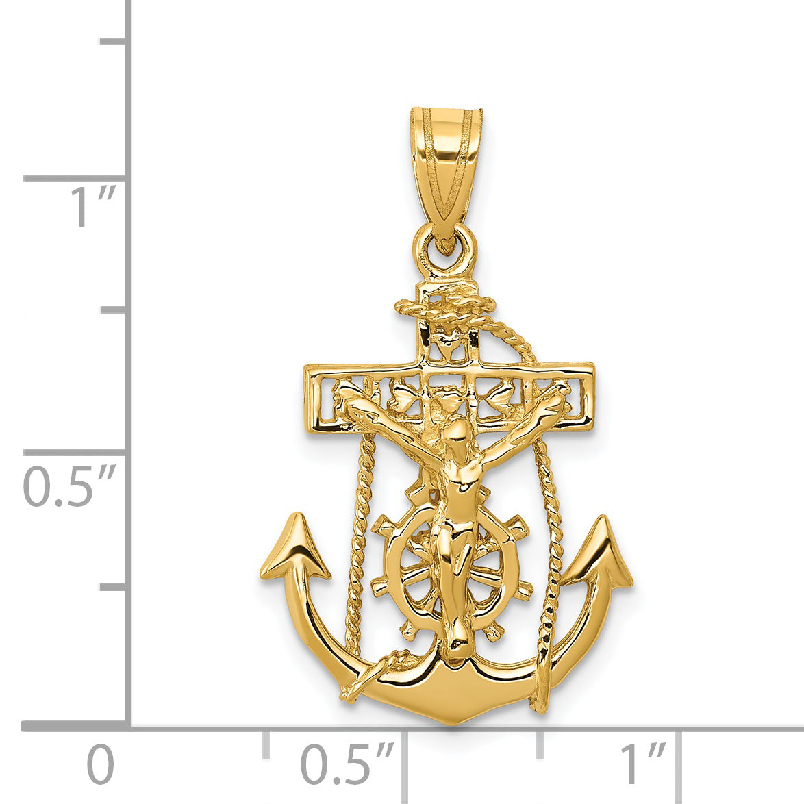 14K yellow gold mariner crucifix pendant 29 mm dimensions - C812