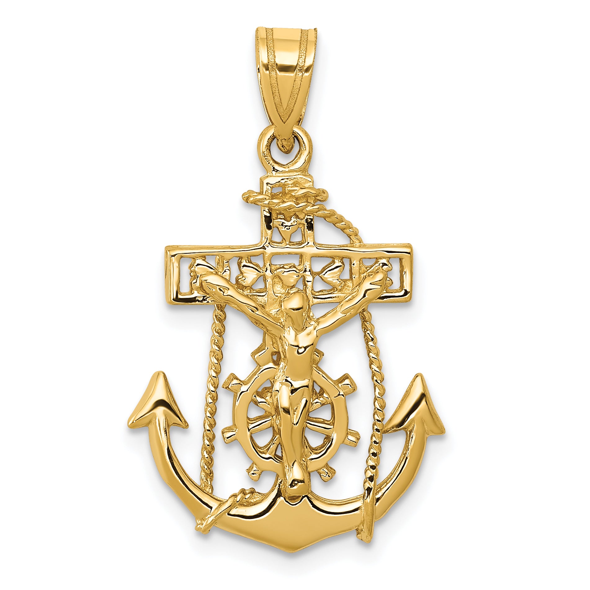 14K yellow gold mariner link crucifix pendant 29 mm - C812