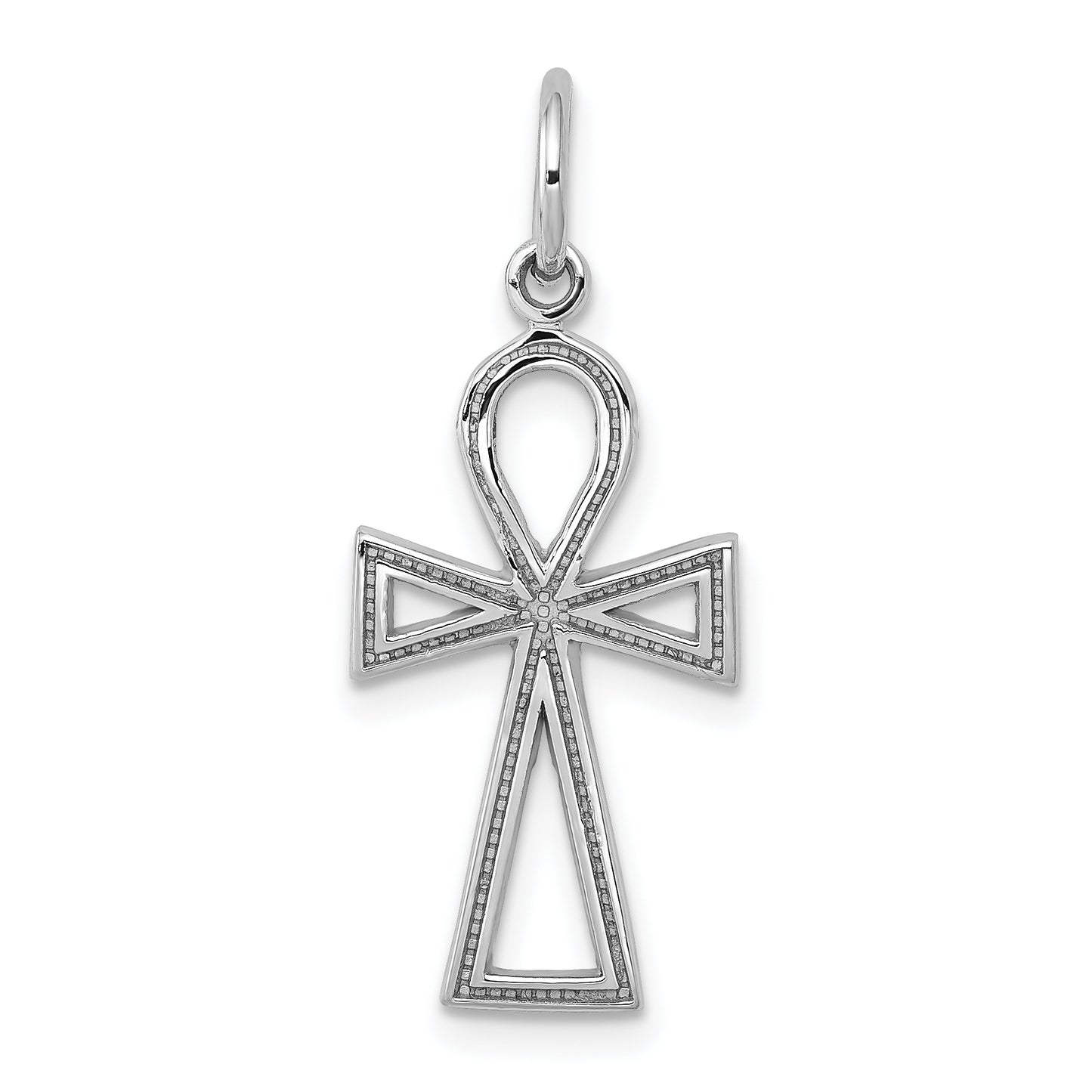 14K white gold rhodium ankh cross pendant, small - CH141