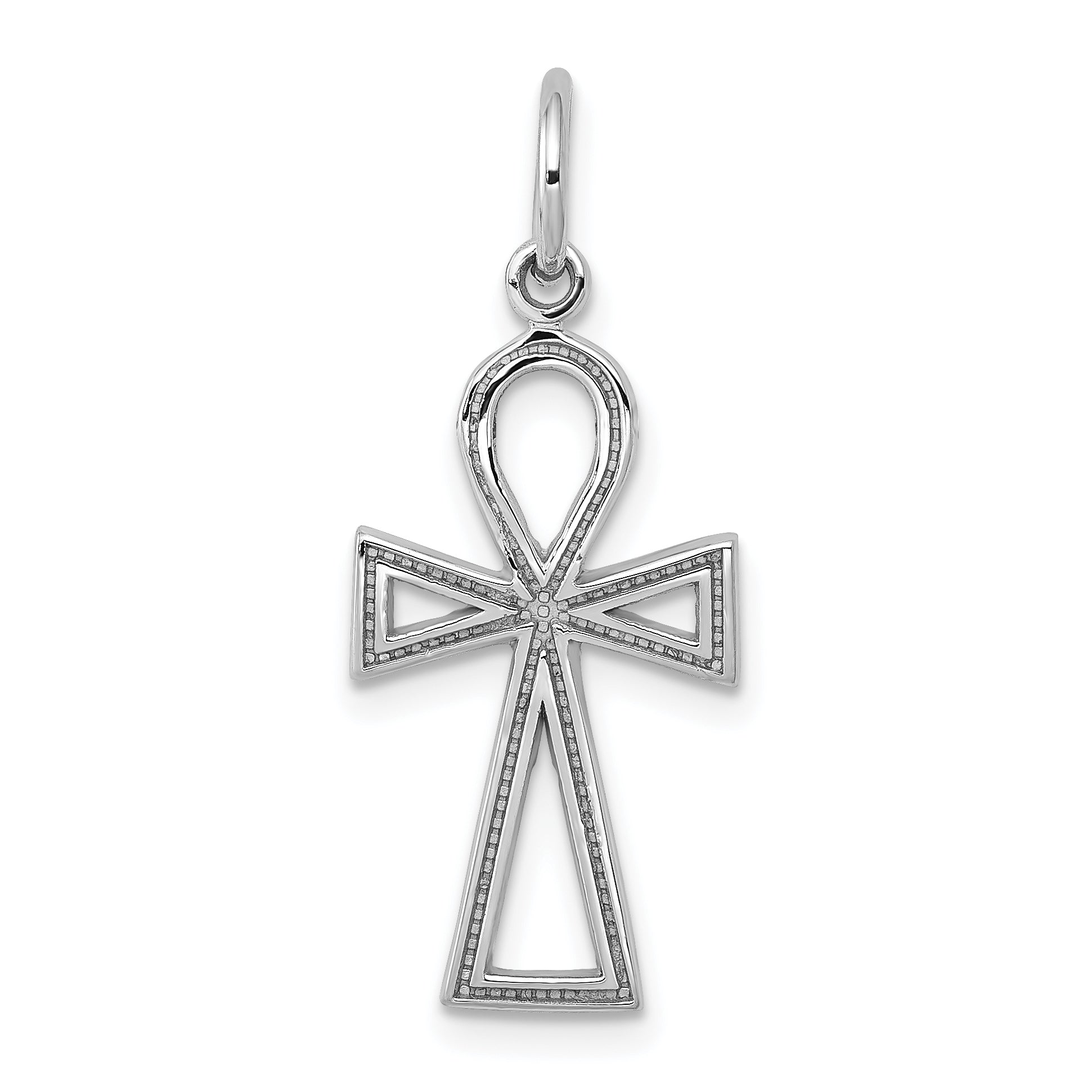 14K white gold rhodium ankh cross pendant, small - CH141