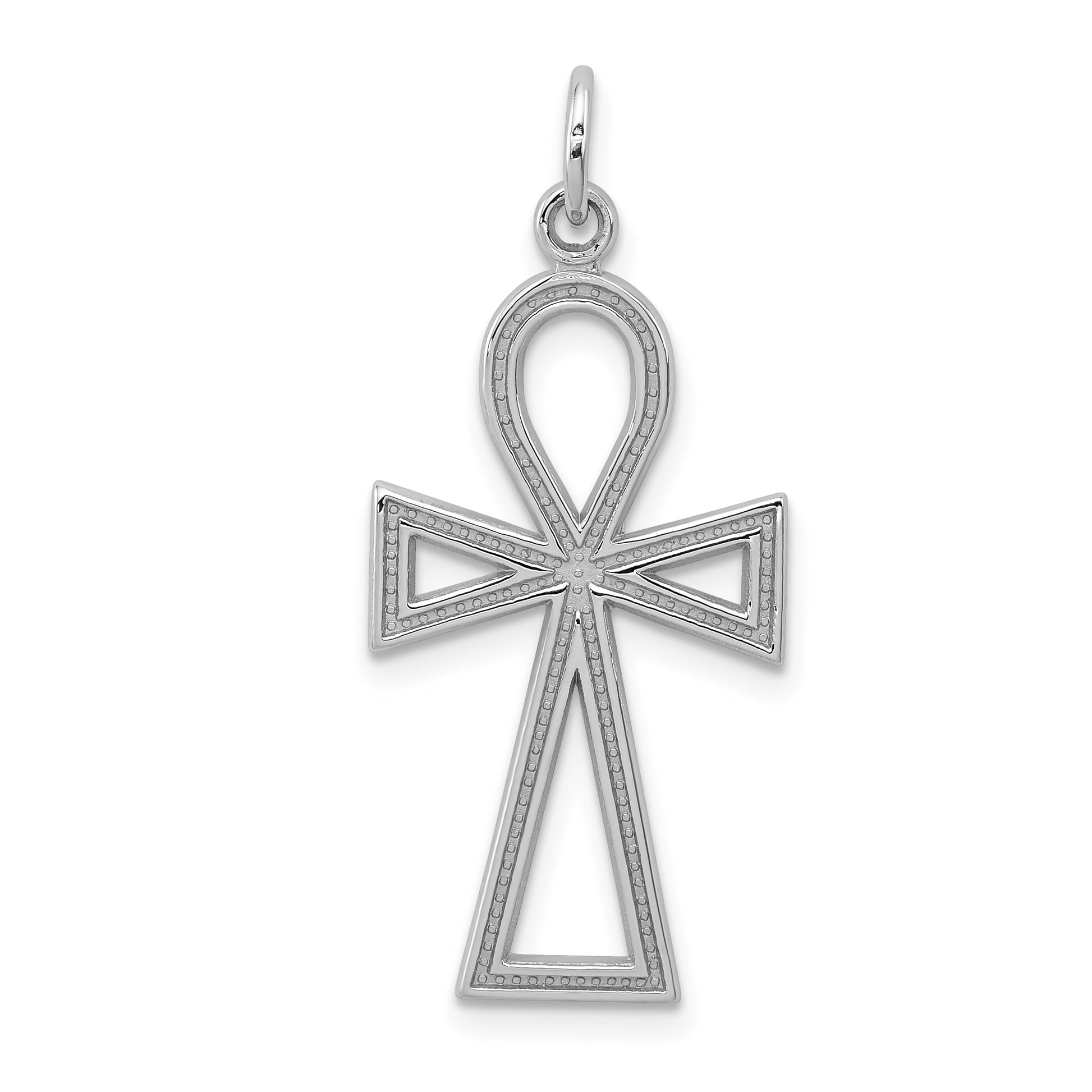 14K white gold rhodium ankh cross pendant, large - CH142