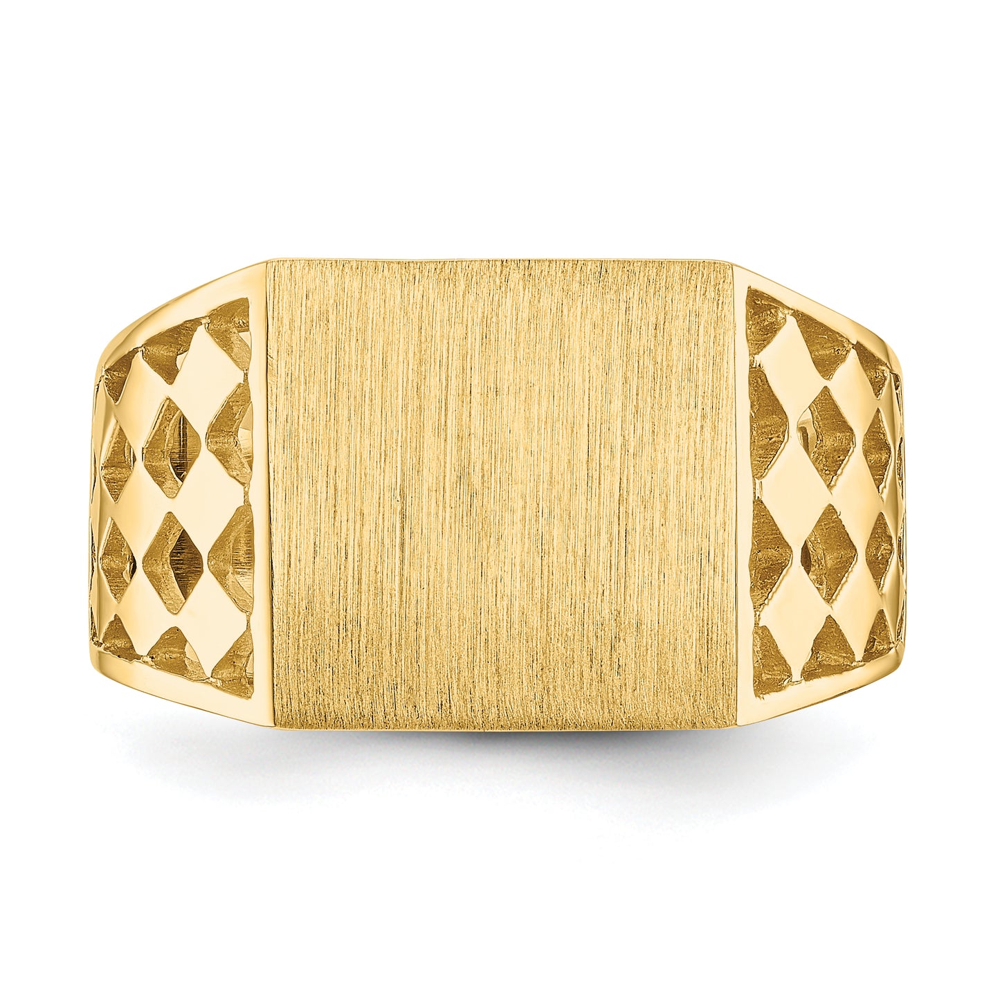 14K Yellow Gold Cut-Out Square Mens Rectangle Signet Ring CH163 - profile view