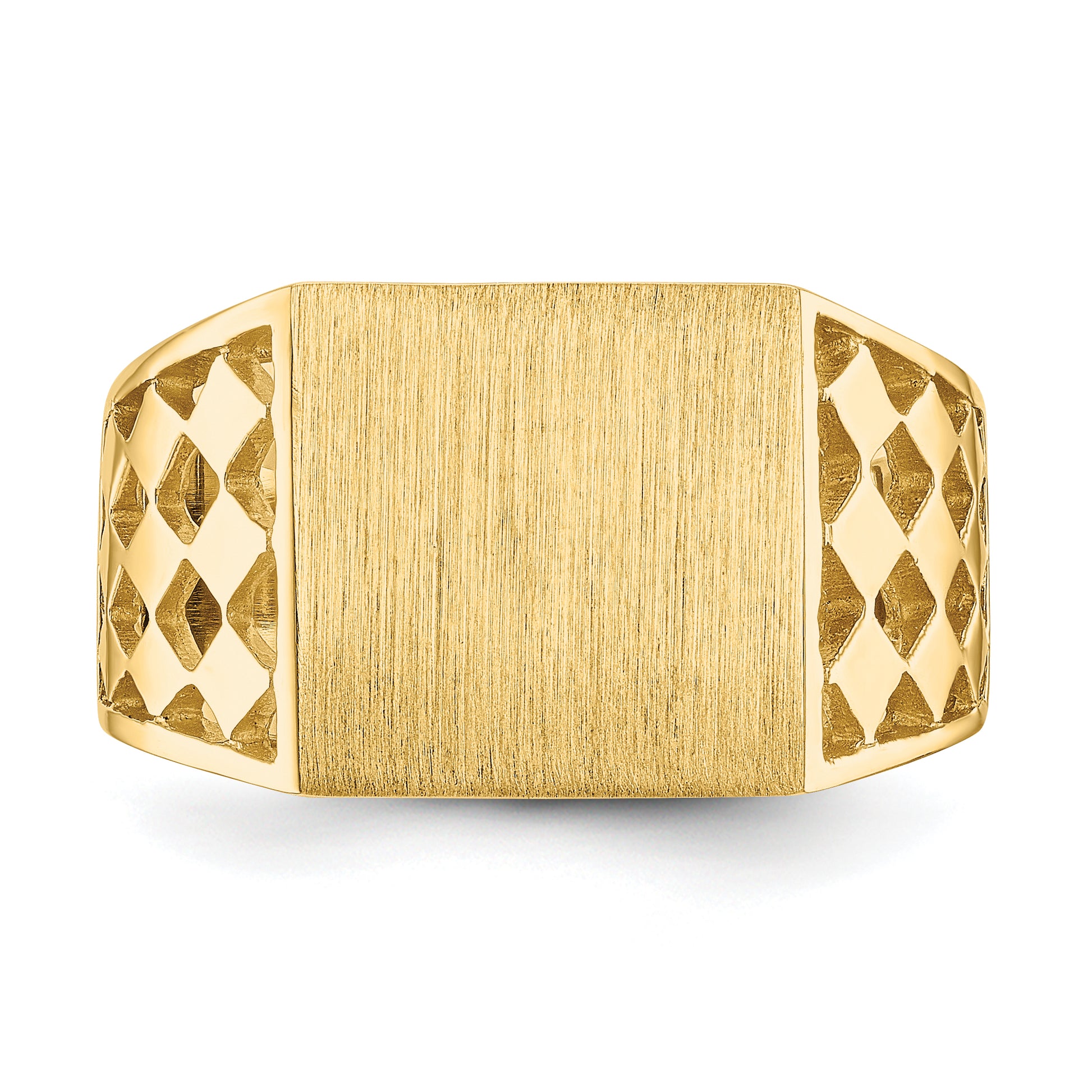 14K Yellow Gold Cut-Out Square Mens Rectangle Signet Ring CH163 - profile view