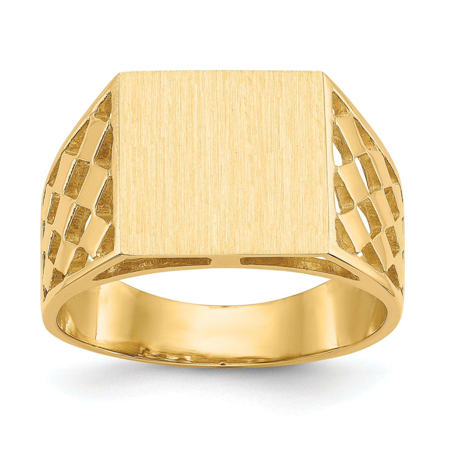 14K Yellow Gold Cut-Out Square Mens Rectangle Signet Ring CH163