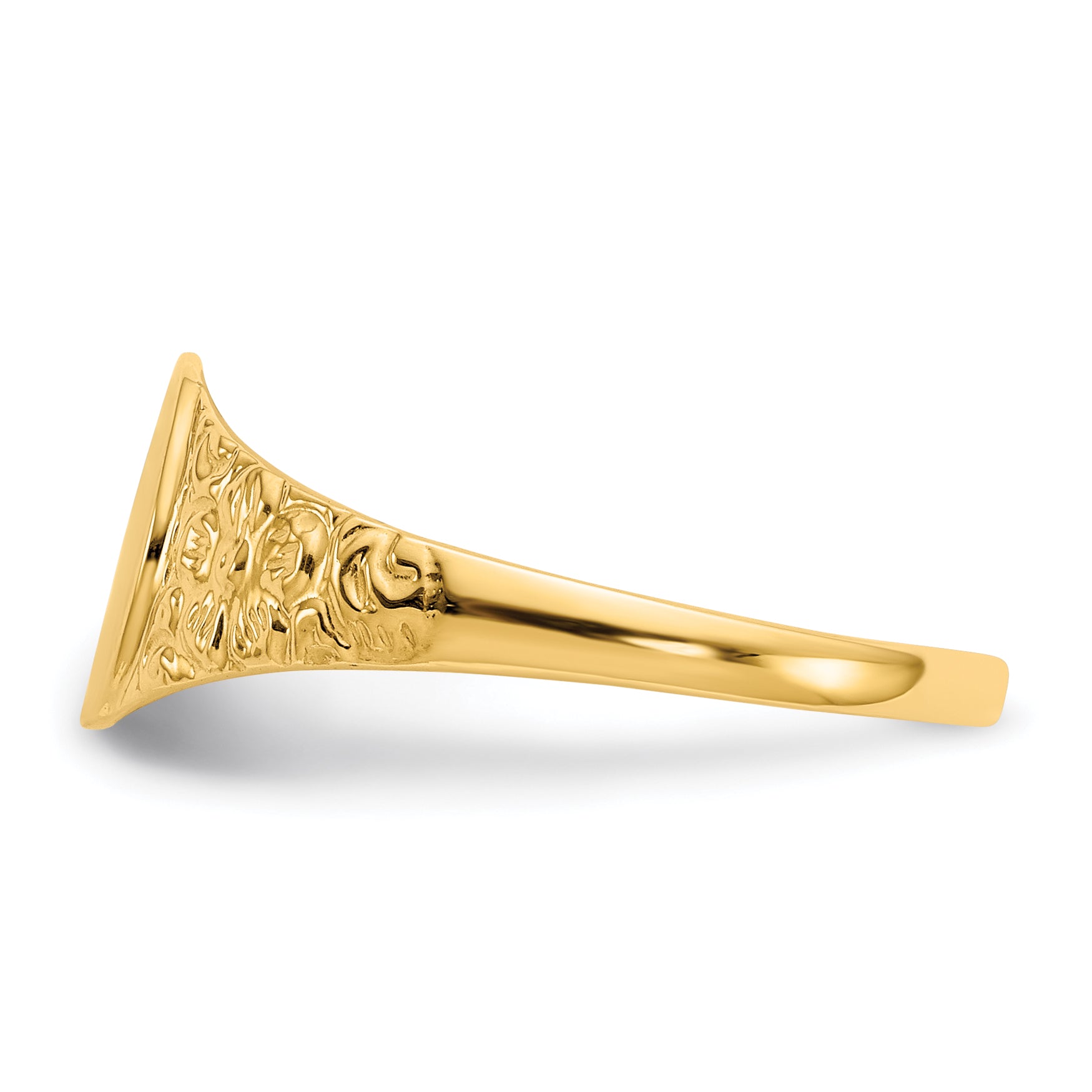 Gold Floral Oval Signet Ring 7.0 x 8.0 mm CH202 - alternate view
