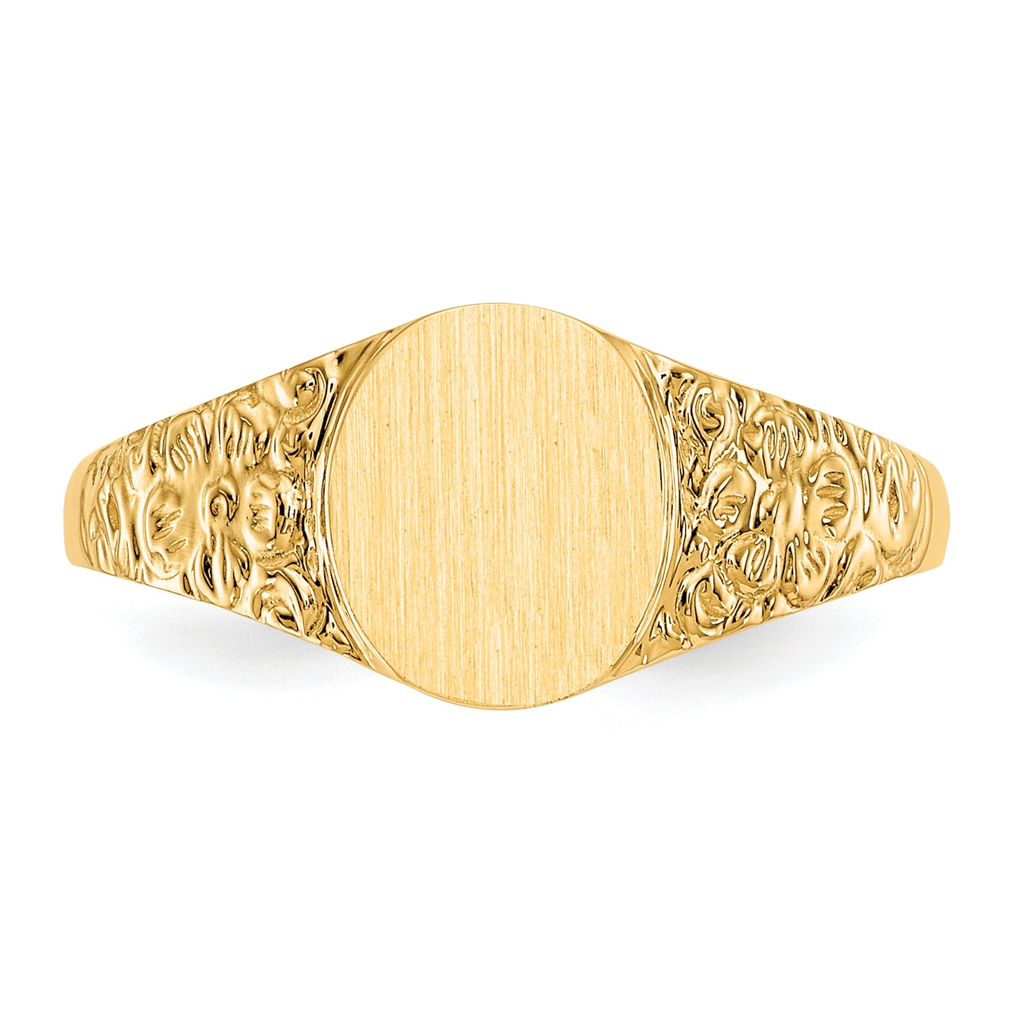 Gold Floral Oval Signet Ring 7.0 x 8.0 mm CH202 - alternate view