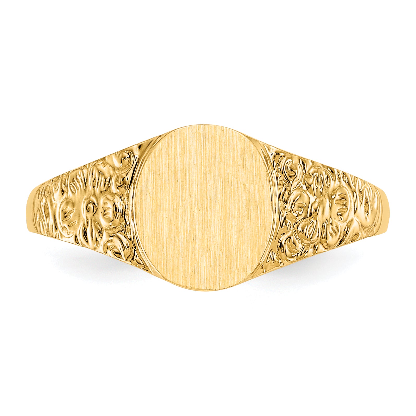 Gold Floral Oval Signet Ring 7.0 x 8.0 mm CH202 - alternate view