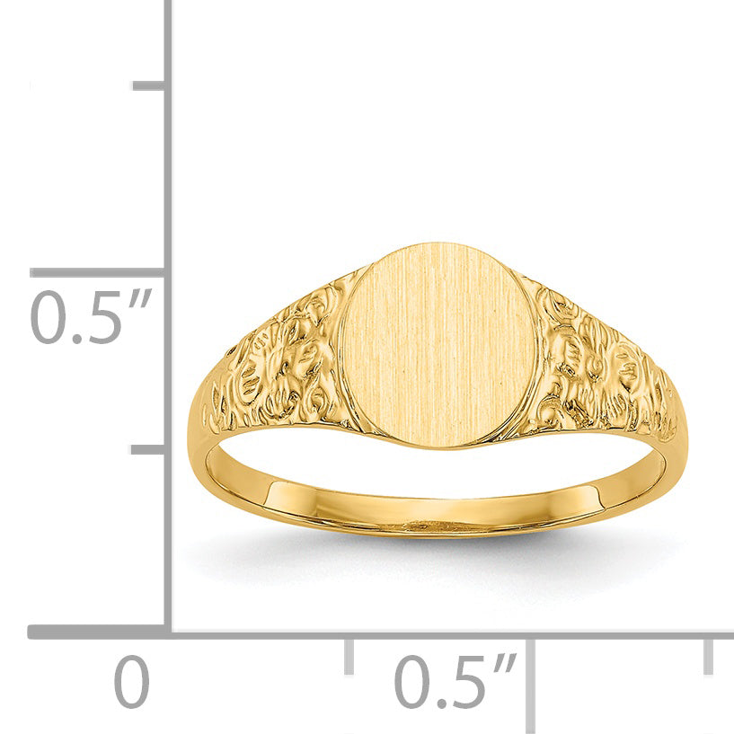 Gold Floral Oval Signet Ring 7.0 x 8.0 mm CH202 - shown on hand