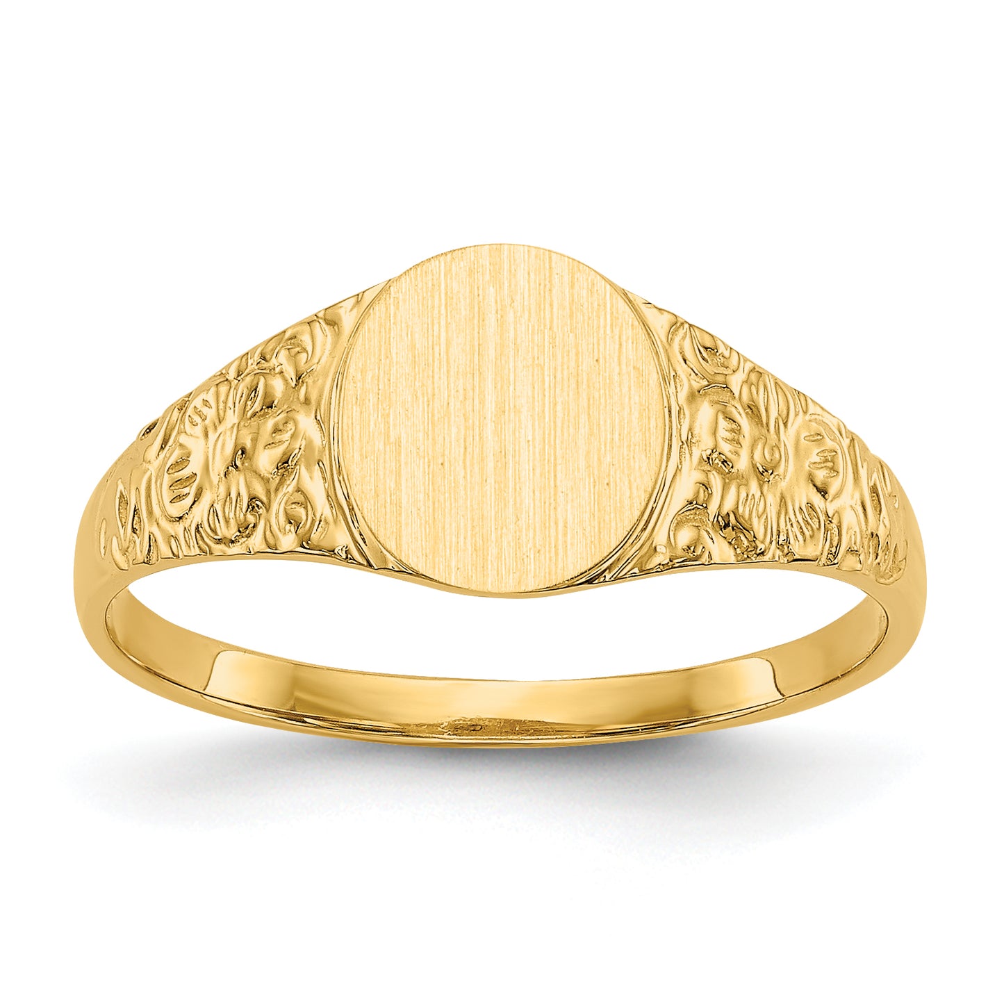 14K Yellow Gold Floral Oval Closed Back Signet Ring CH202