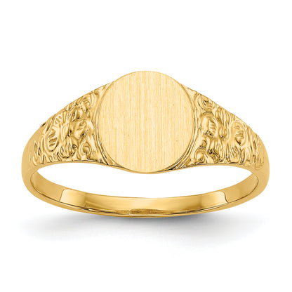 14K Yellow Gold Floral Oval Closed Back Signet Ring CH202
