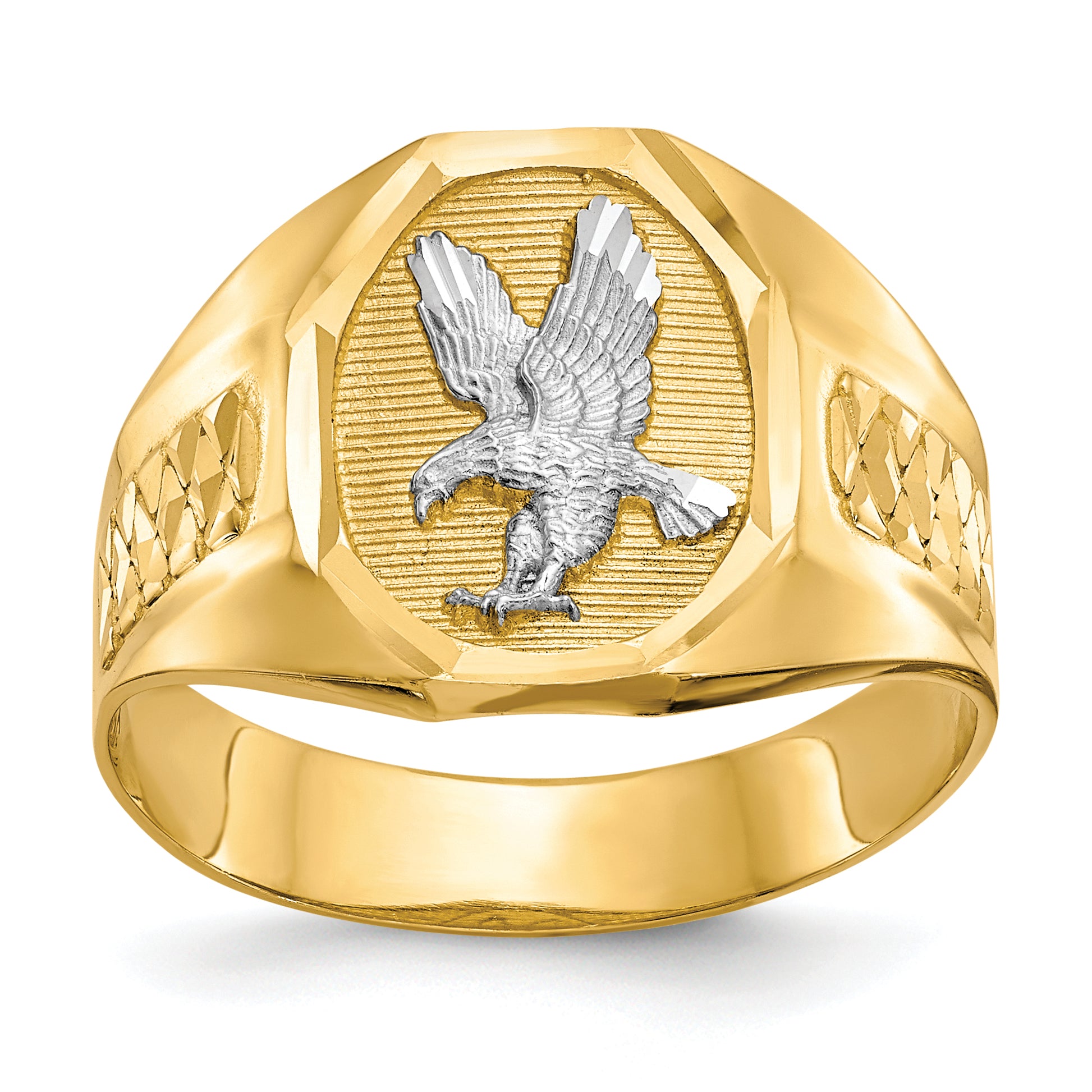 14K Yellow Gold Octagon Eagle Mens Ring CZ1301