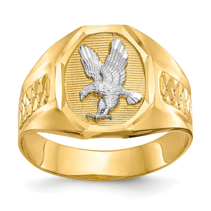 14K Yellow Gold Octagon Eagle Mens Ring CZ1301