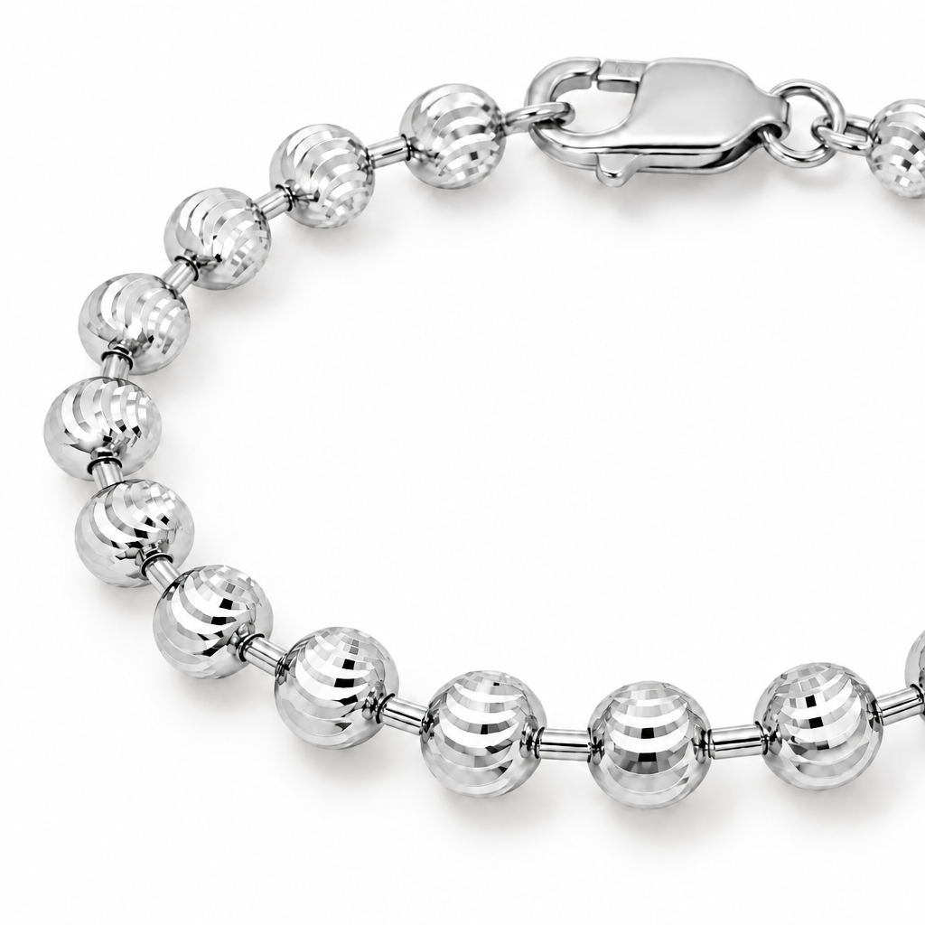 10K White Gold Diamond-Cut Moon Cut Bracelet