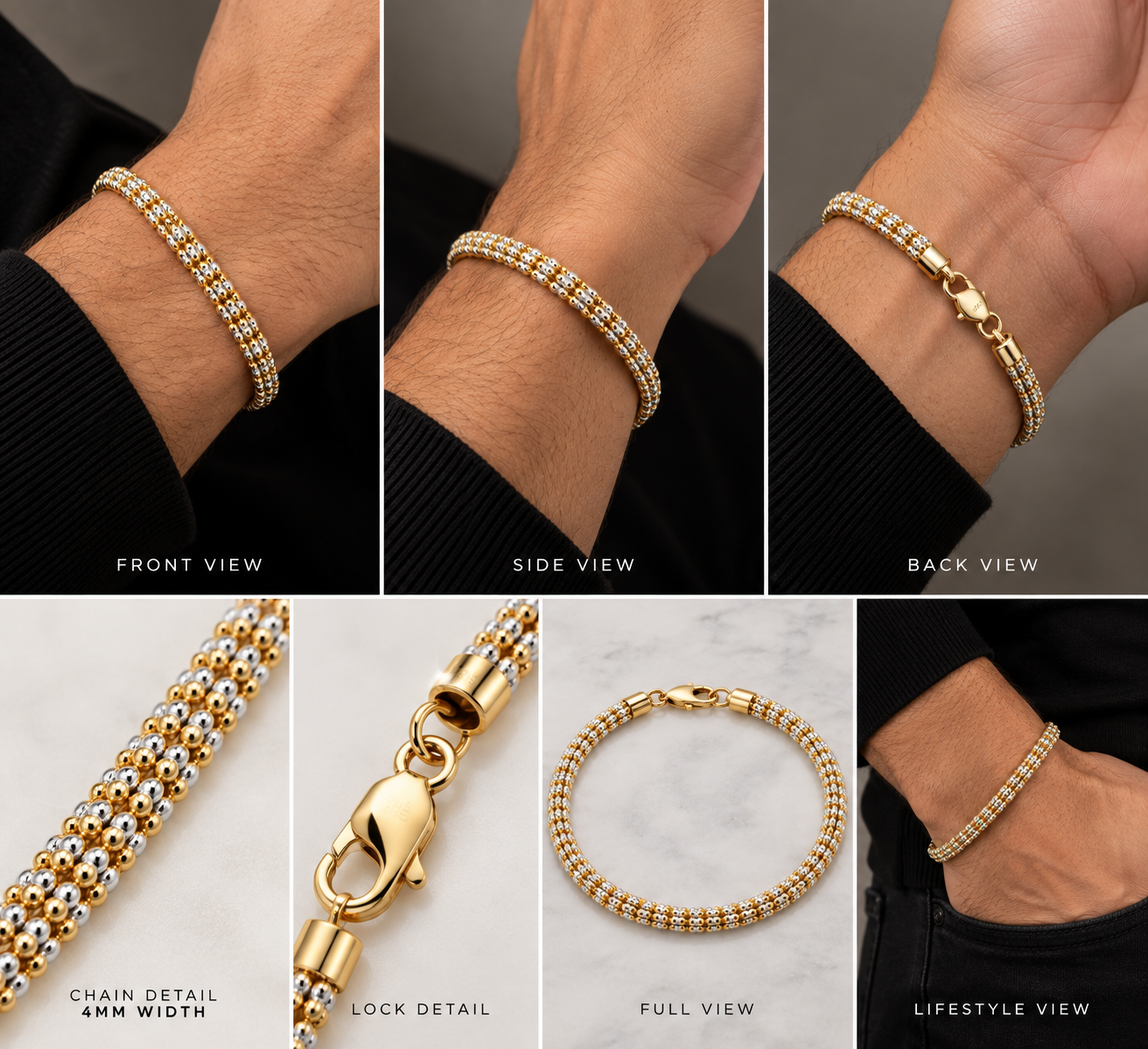 10K Two-Tone Gold Diamond-Cut Rolo Link Bracelet