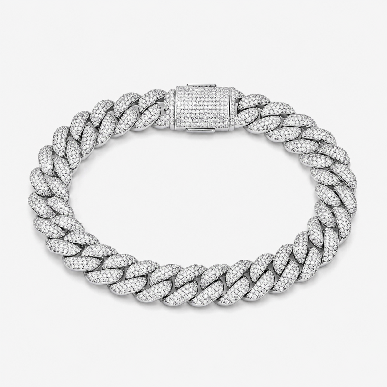 925 Sterling Silver Moissanite Miami Cuban Link Bracelet - front view