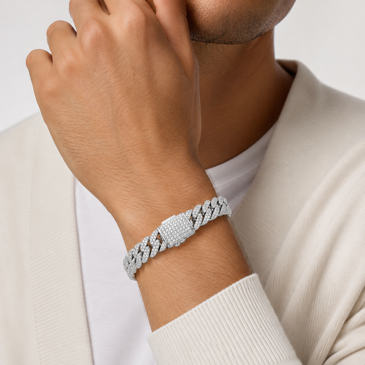 925 Sterling Silver Moissanite Miami Cuban Link Bracelet - on wrist