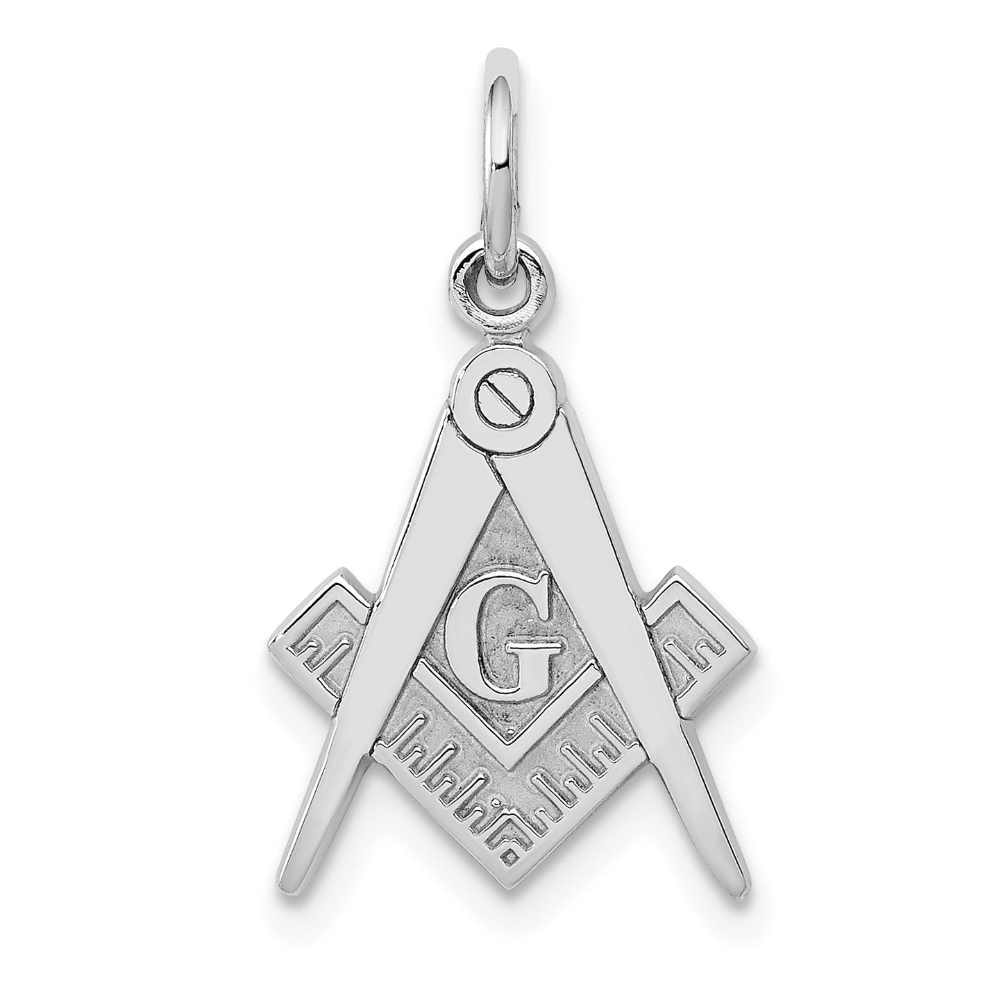 14K White Gold Masonic Square and Compass Charm Pendant D1250