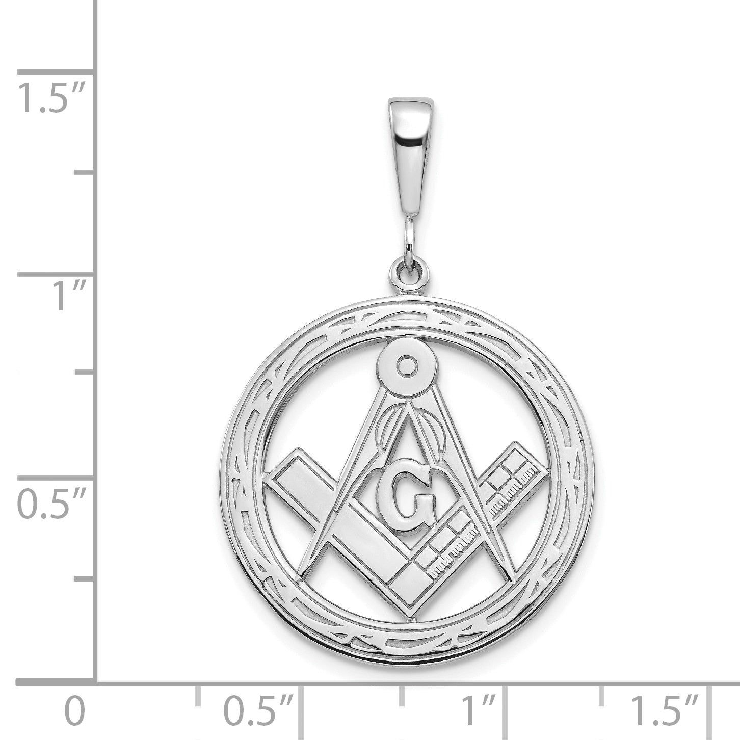 14K White Gold Large Masonic Symbol in Circle Pendant D1252 - alternate view