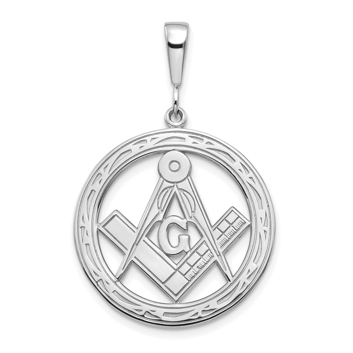 14K White Gold Large Masonic Symbol in Circle Pendant D1252