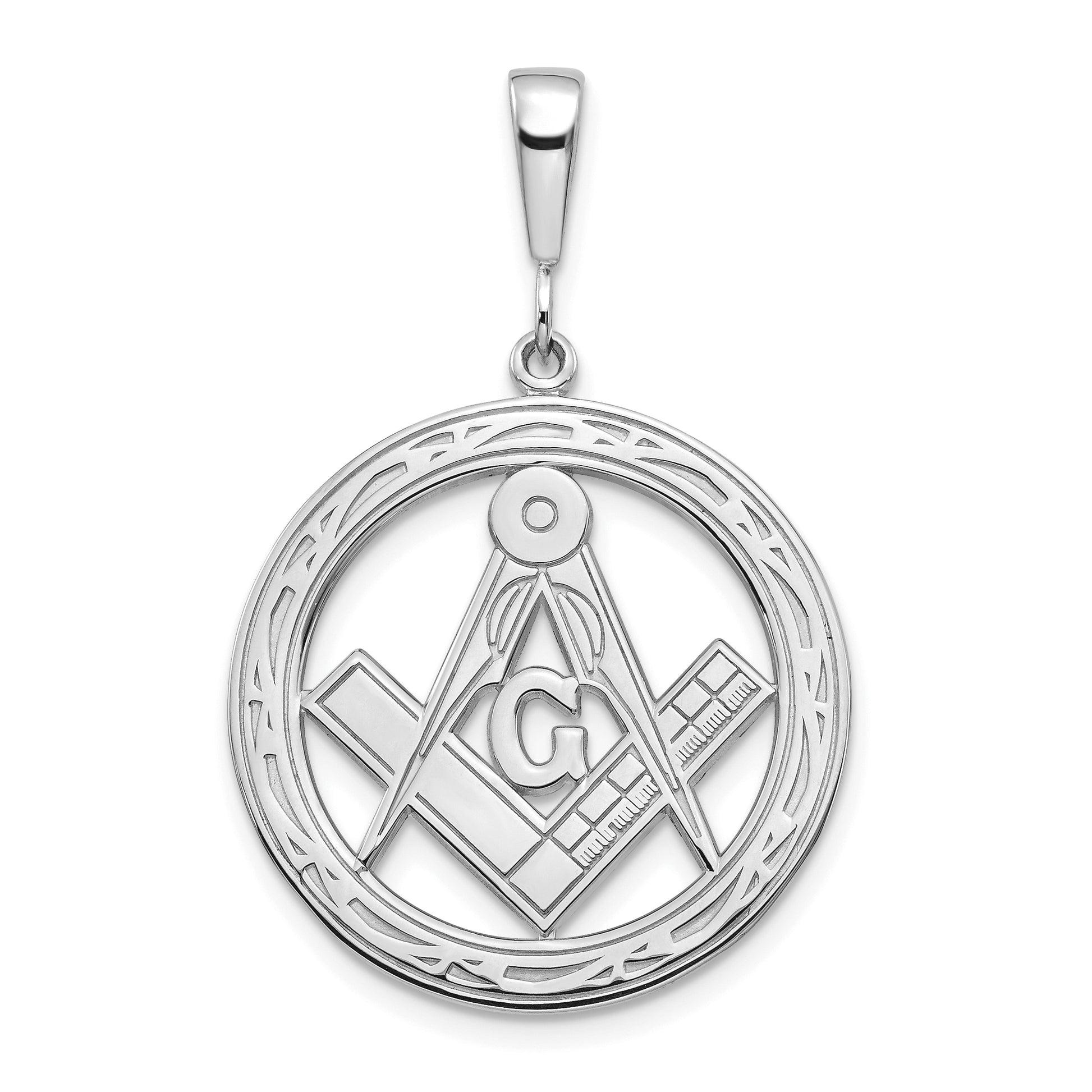 14K White Gold Large Masonic Symbol in Circle Pendant D1252