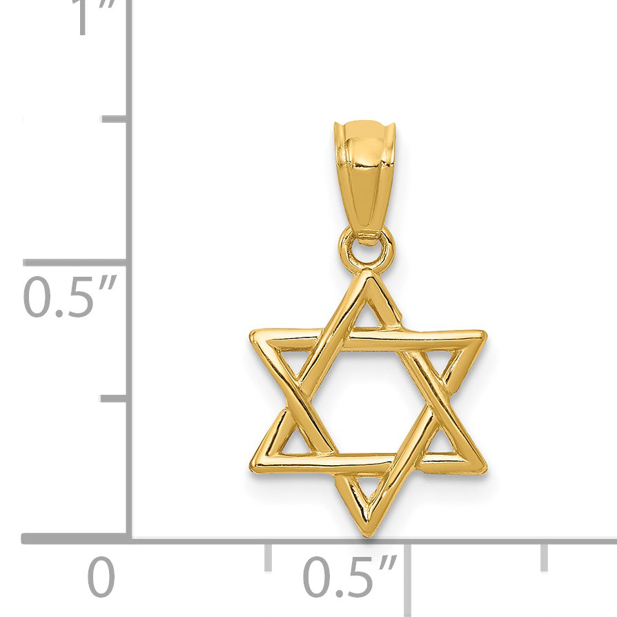 14K Gold Polished Star of David Pendant - dimensions