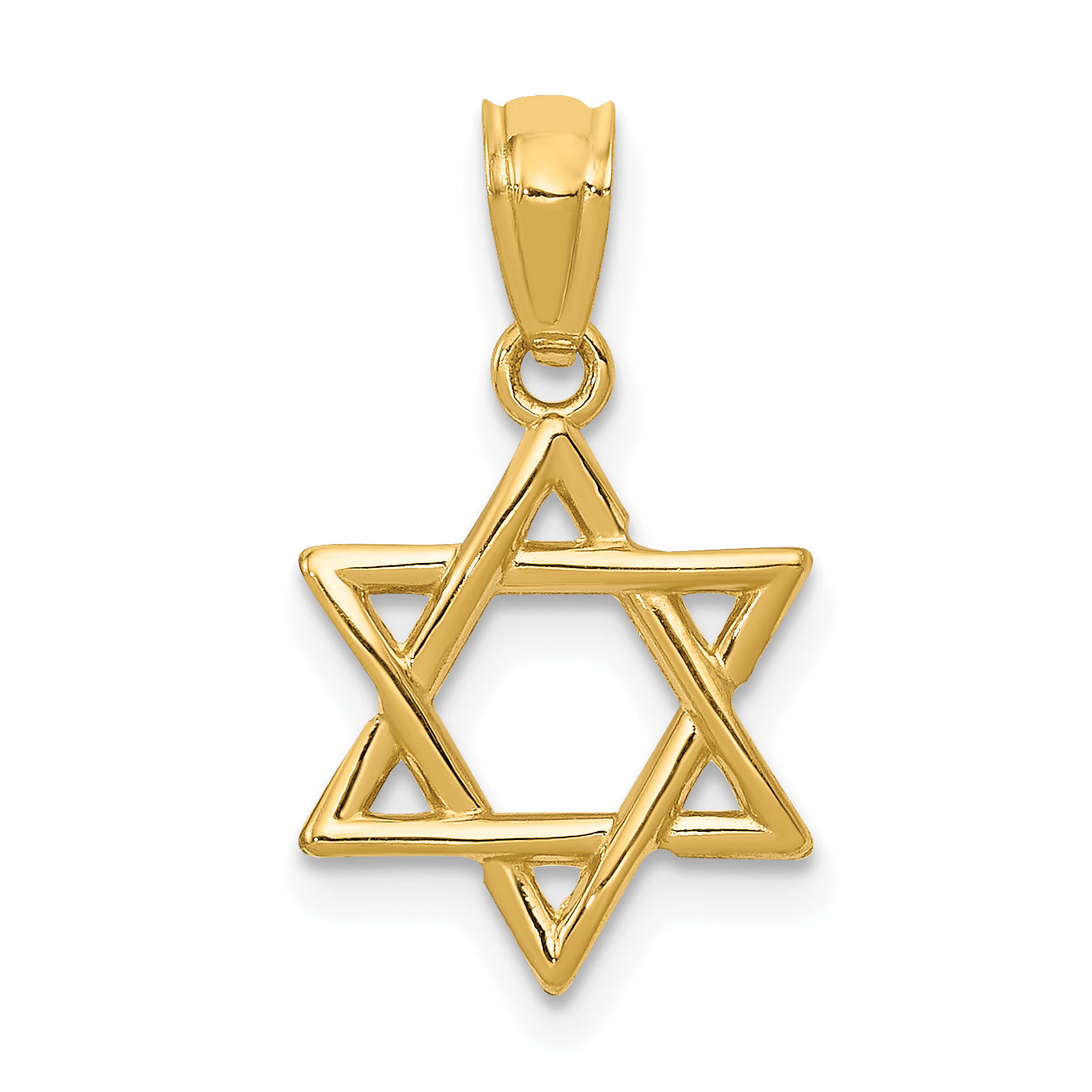14K Gold Polished Star of David Pendant - front view