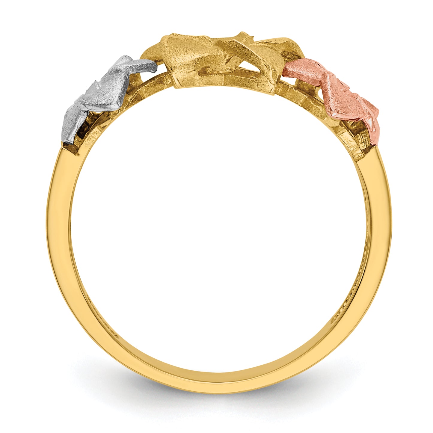 14K Tri-Color Gold Plumeria Flowers Cocktail Ring - angle view