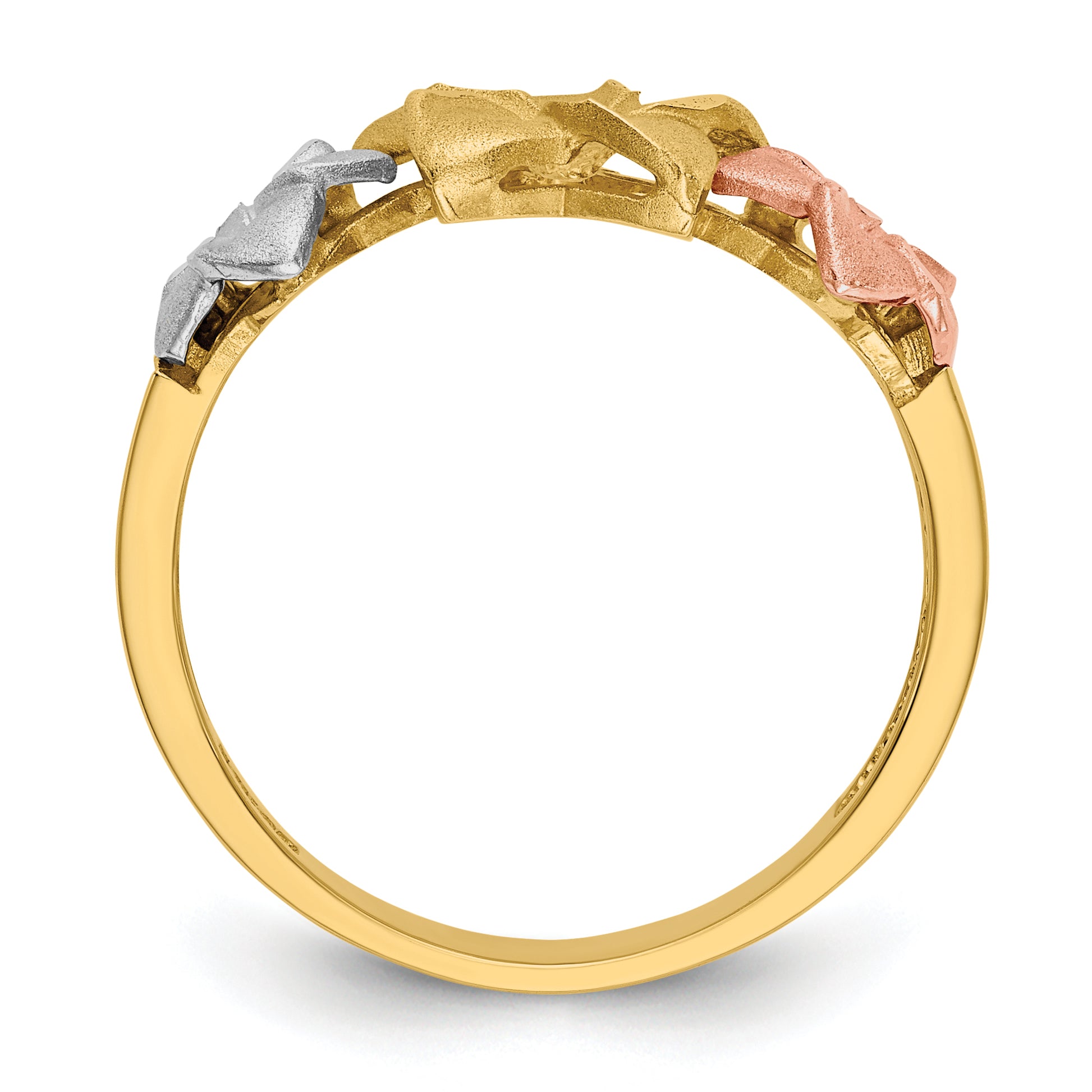 14K Tri-Color Gold Plumeria Flowers Cocktail Ring - angle view