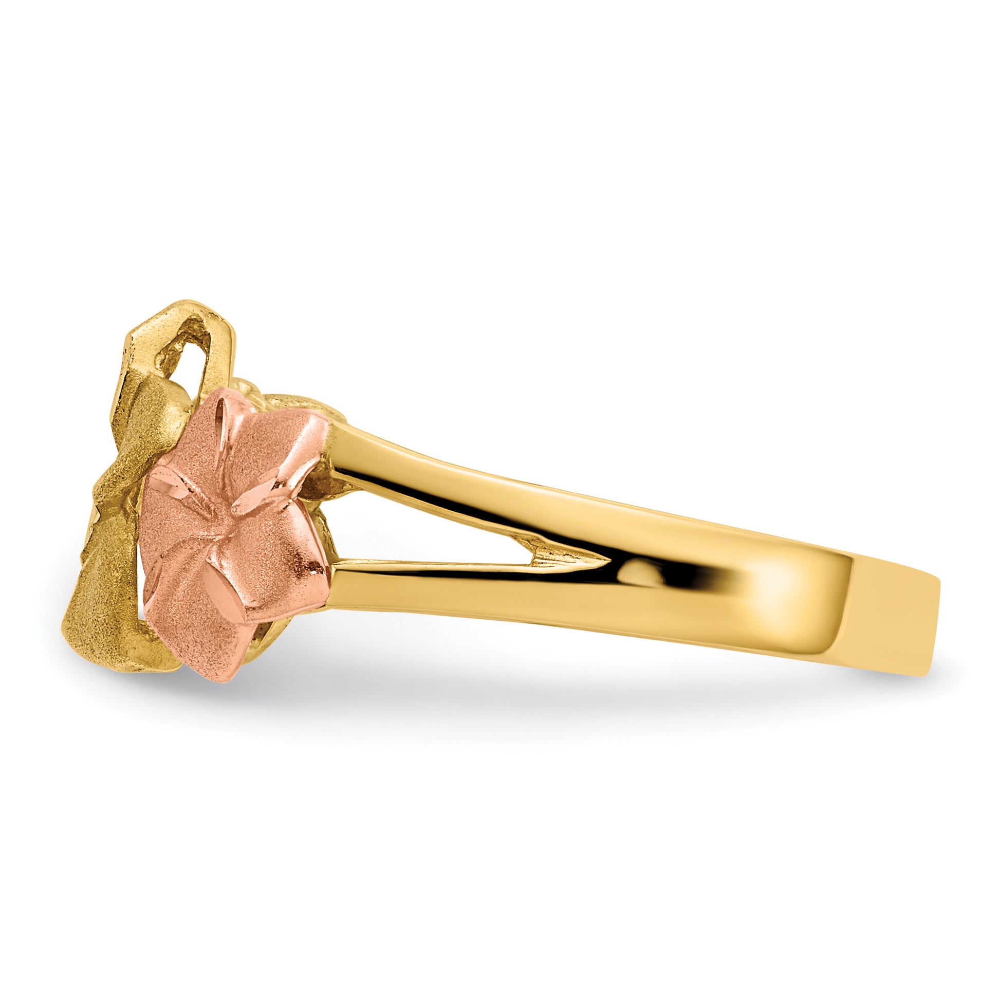 14K Tri-Color Gold Plumeria Flowers Cocktail Ring - top view