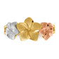 14K Tri-Color Gold Plumeria Flowers Cocktail Ring - side profile view