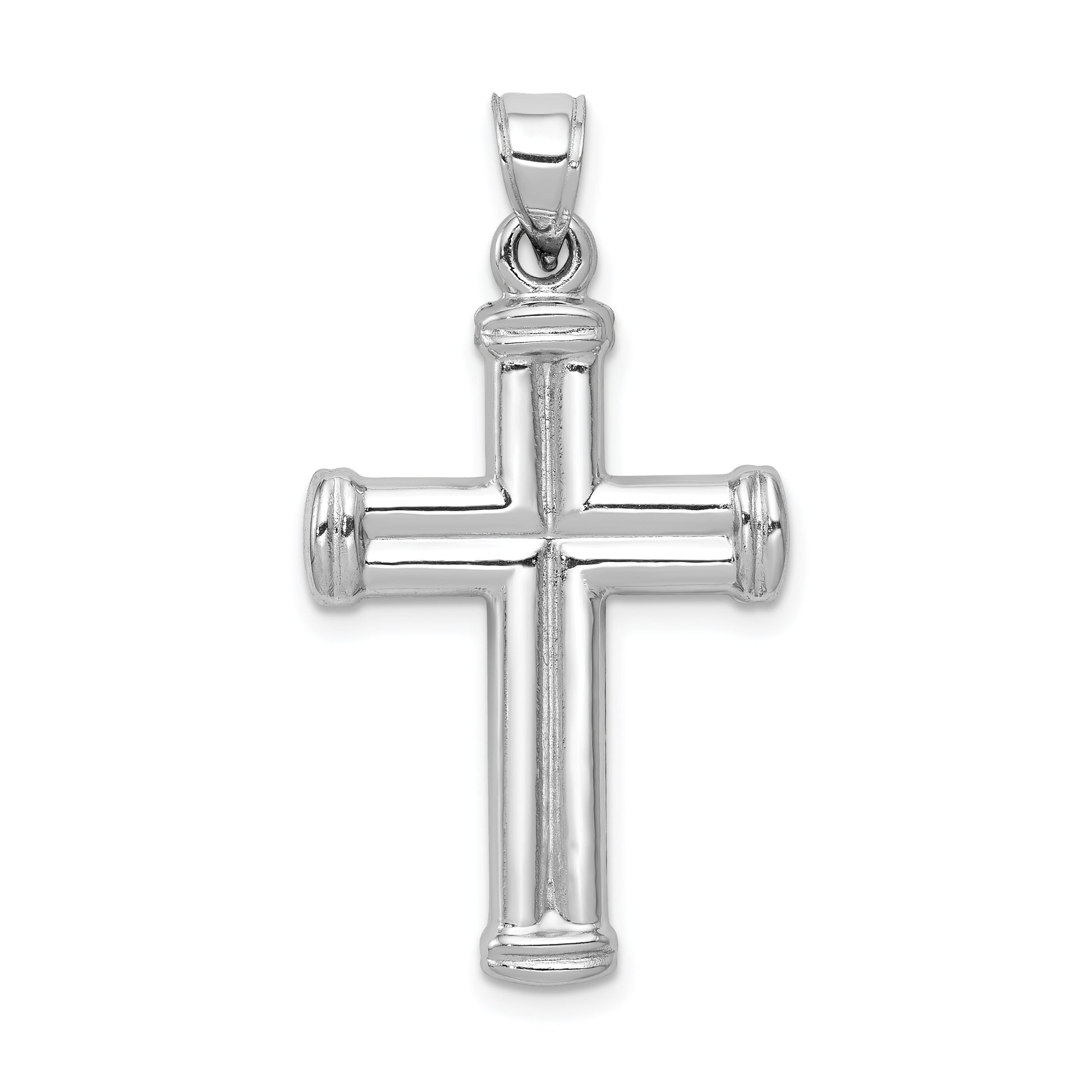 14K White Gold Hollow Latin Cross Pendant - main view