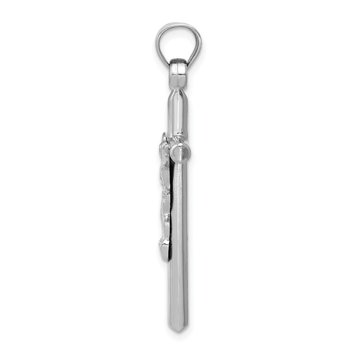 14K White Gold Crucifix Pendant – Angled Side View