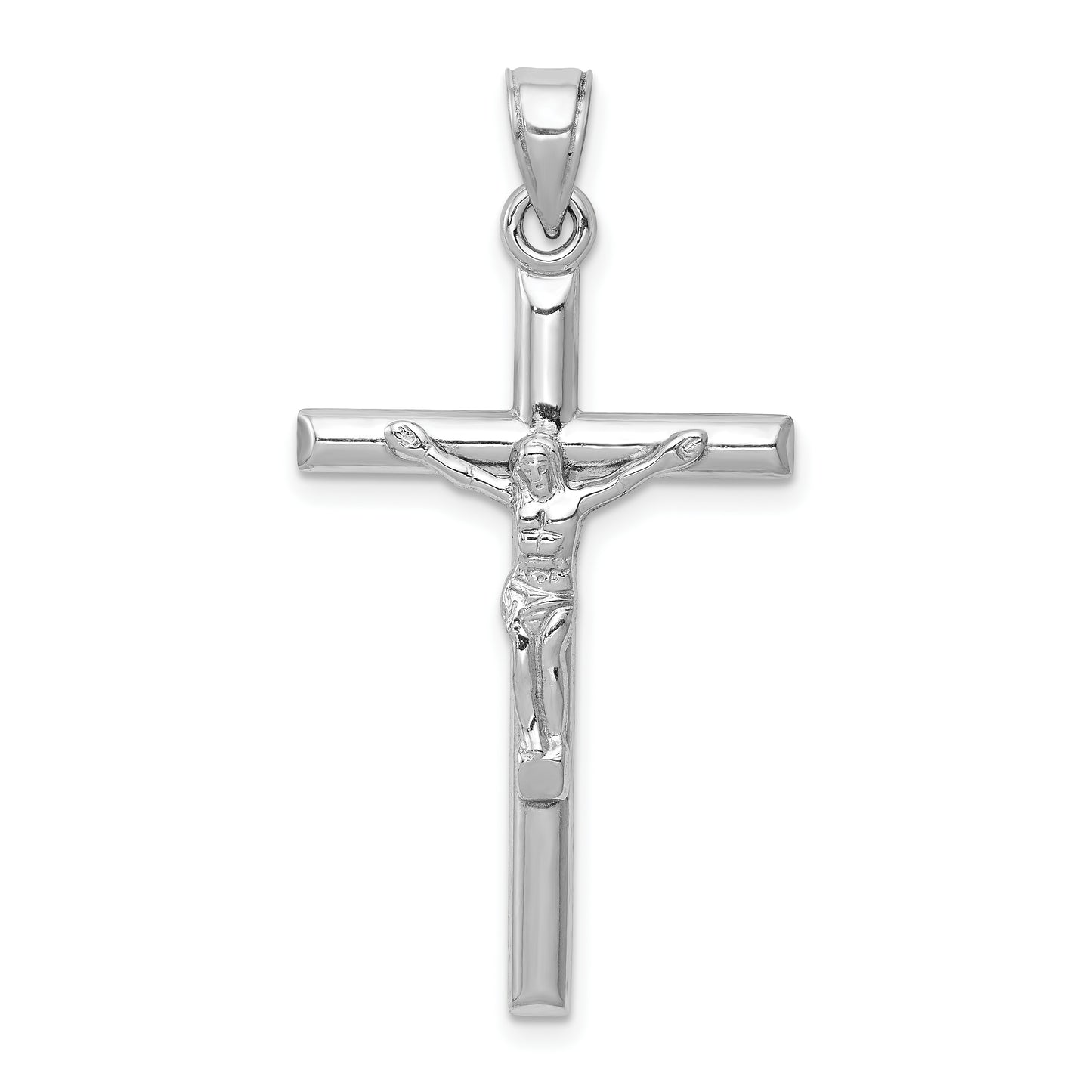 14K White Gold Crucifix Pendant – Front View
