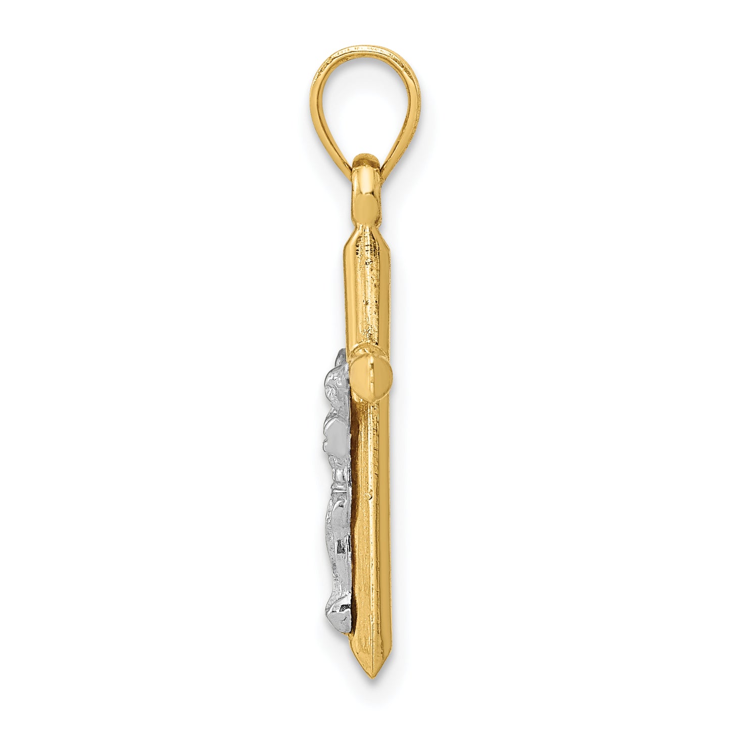 14K Two-Tone Gold Crucifix Pendant – Angled Side View