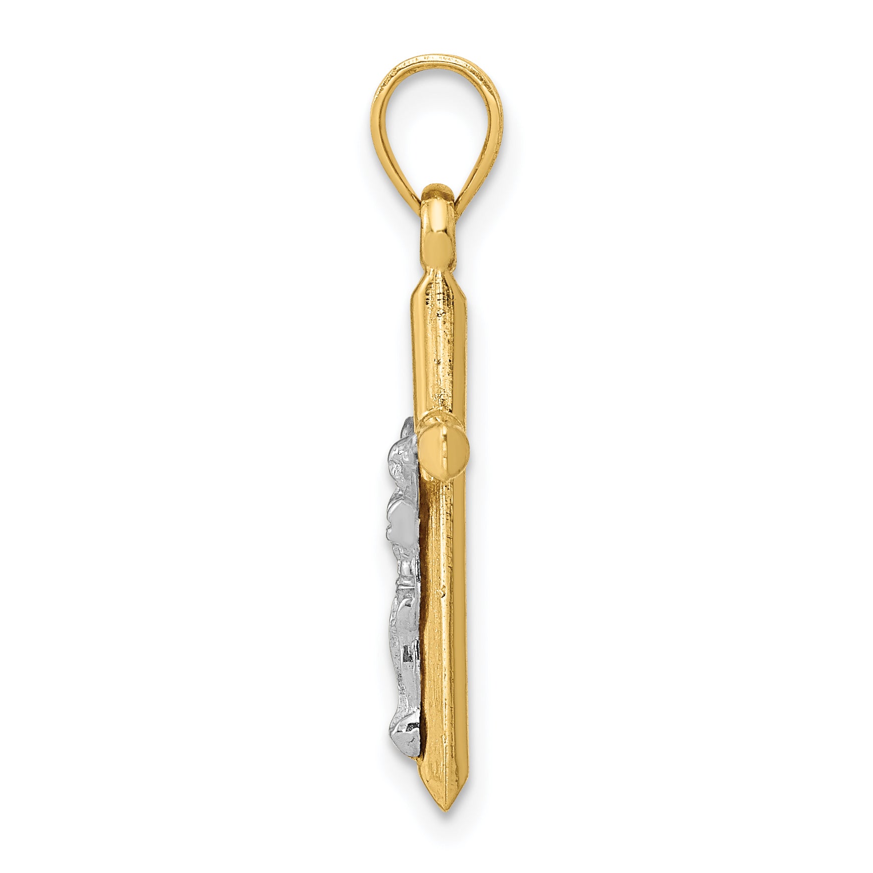 14K Two-Tone Gold Crucifix Pendant – Angled Side View