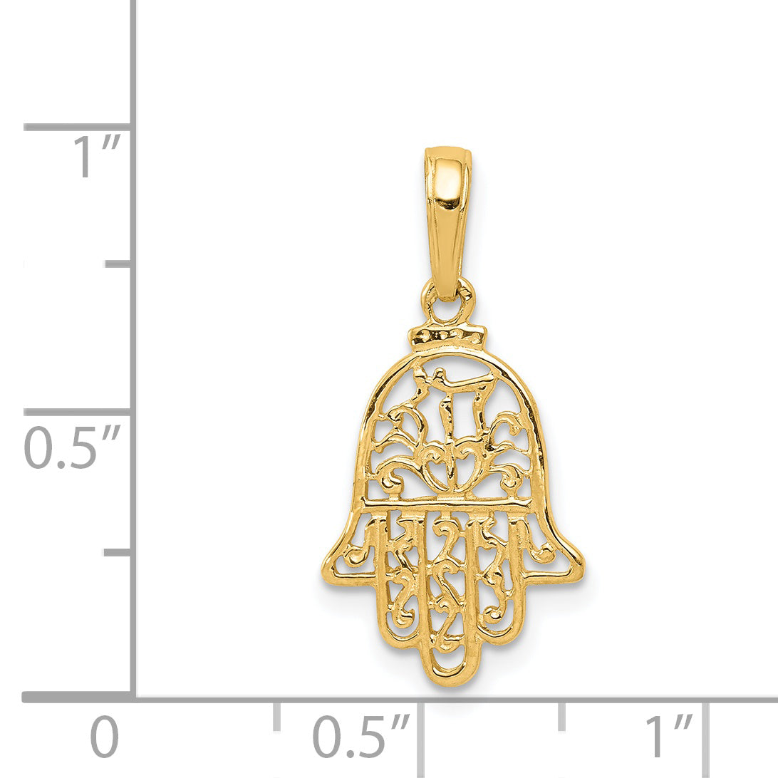14K Yellow Gold Hamsa Pendant - dimensions
