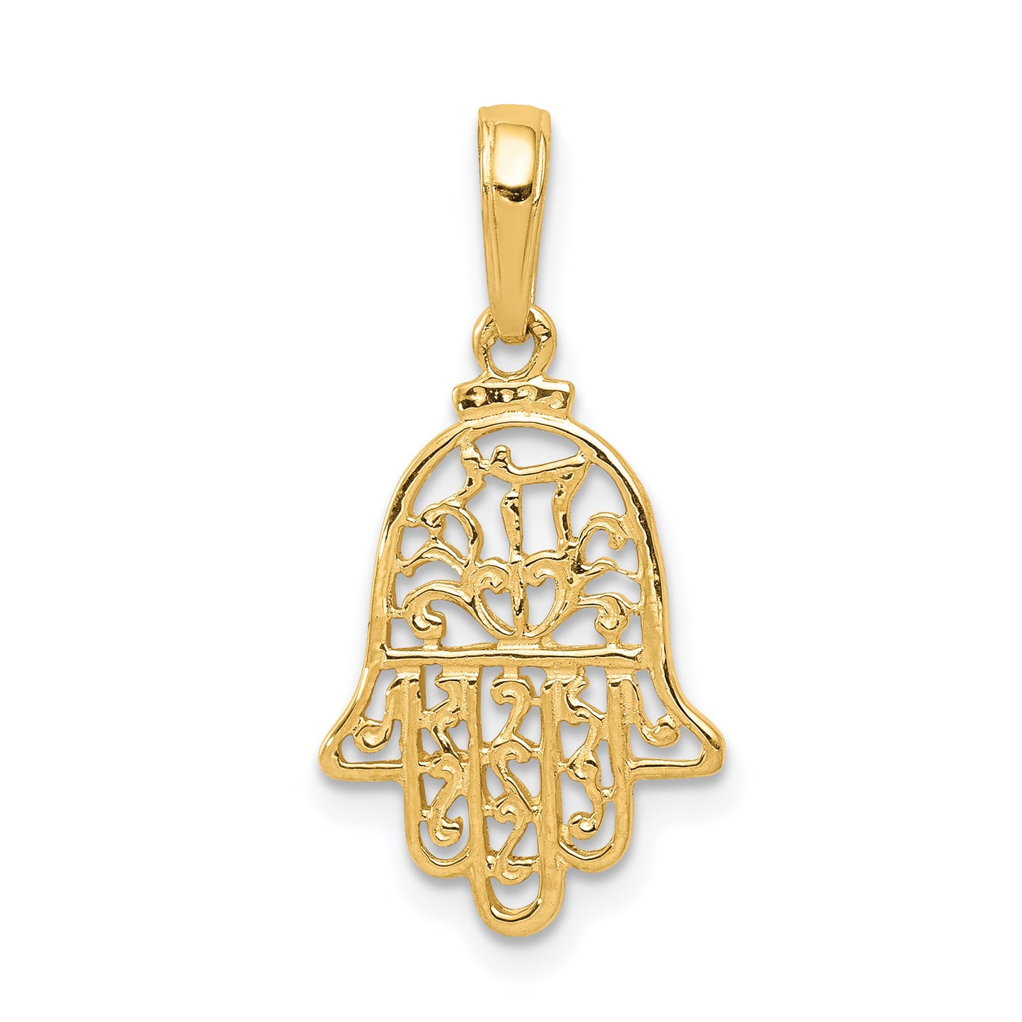 14K Yellow Gold Hamsa Pendant - front view