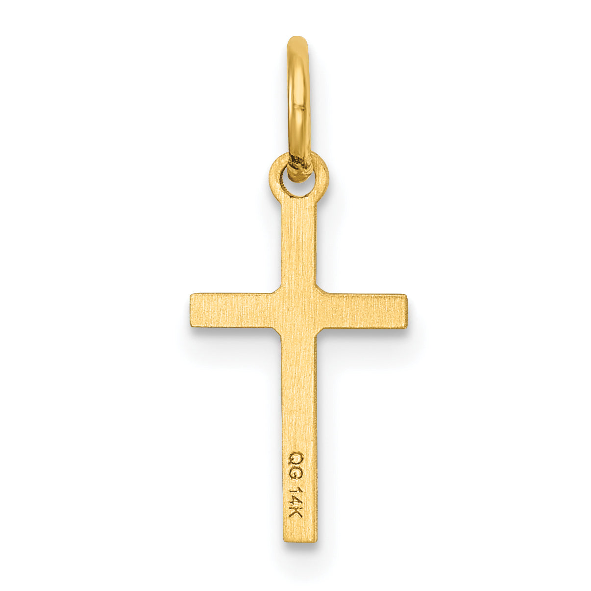 14K gold slim cross charm detail view - D5868