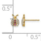 14K gold CZ ladybug stud earrings next to a half inch scale