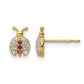 14K yellow gold ladybug stud earrings for girls with red and clear cubic zirconia