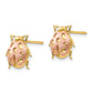 Pair of 14K yellow and rose gold ladybug studs shown front and side