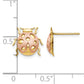 14K yellow and rose gold ladybug stud earrings next to a half inch scale