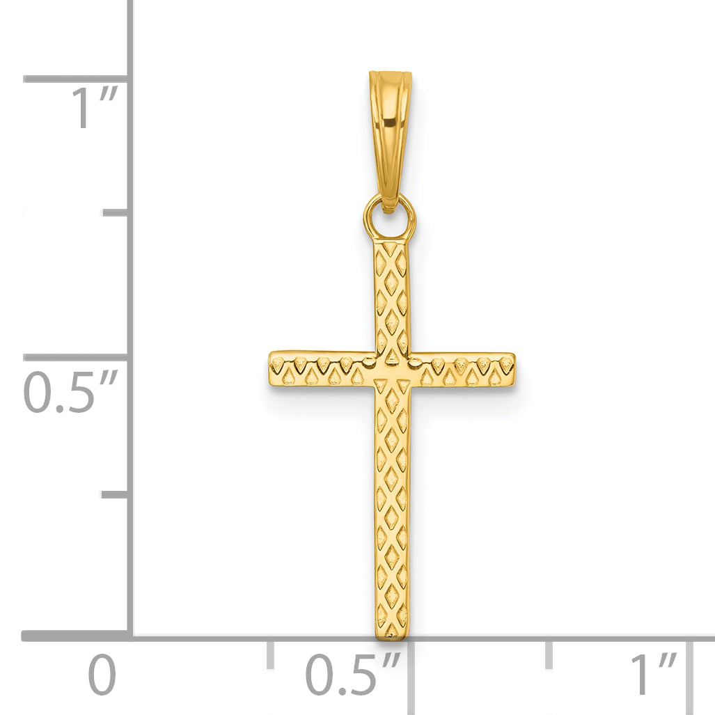 14K yellow gold polished textured cross pendant – dimensions
