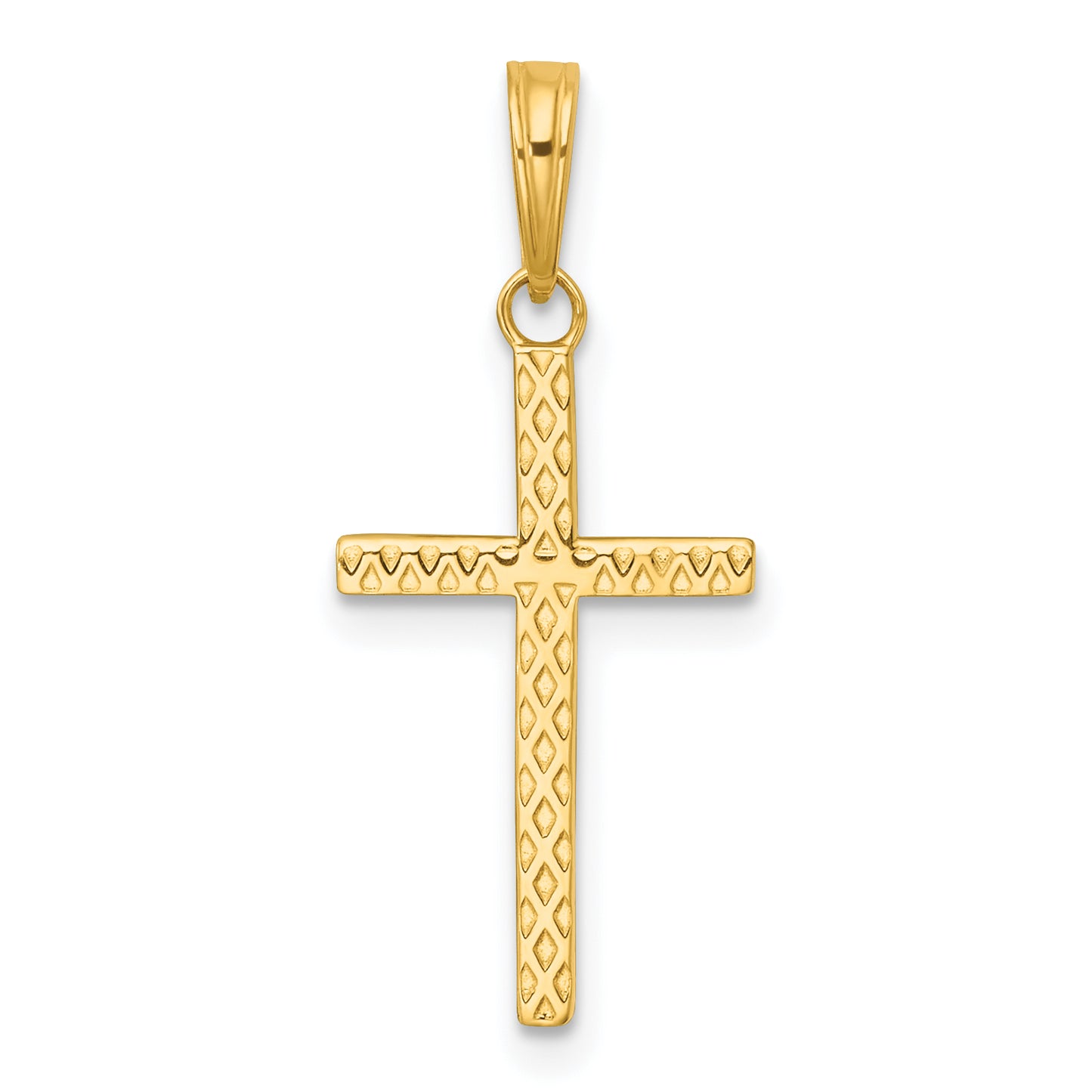 14K yellow gold polished textured cross pendant – main view