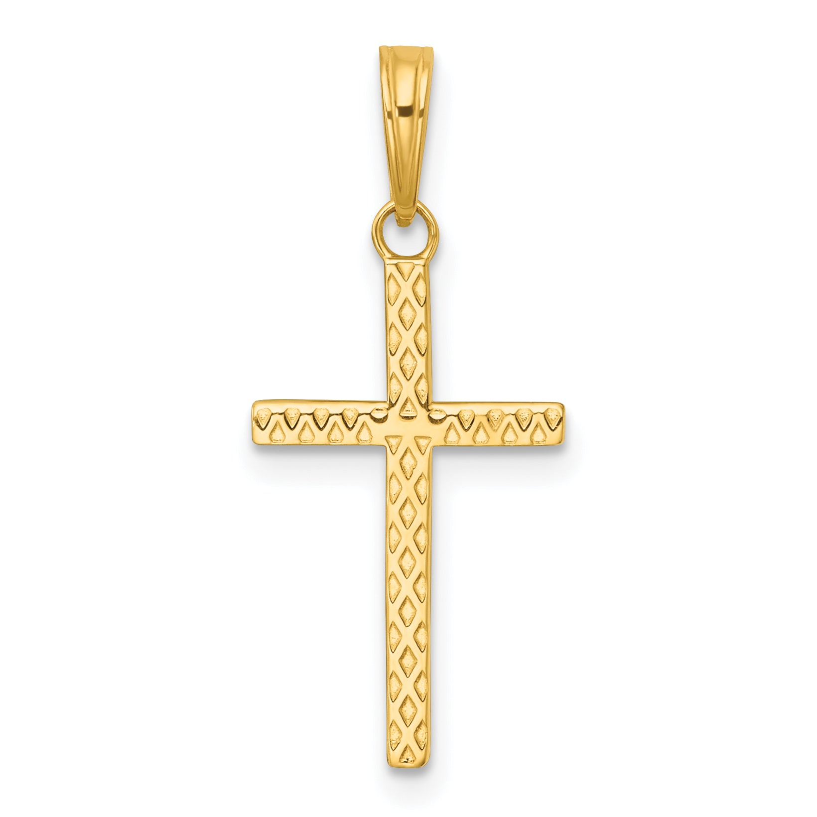 14K yellow gold polished textured cross pendant – main view