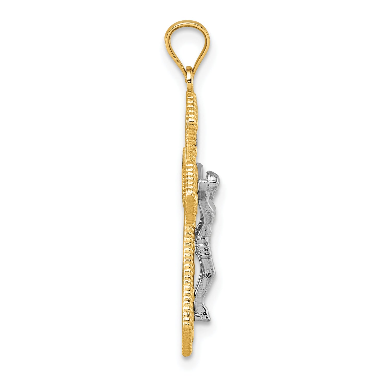 14K two-tone filigree Passion crucifix pendant alternate view - K10097