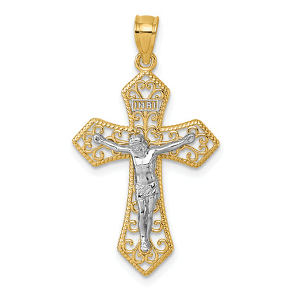 14K two-tone gold filigree Passion crucifix pendant - K10097